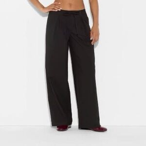 NWT Wild Fable Mid-Rise Waist Tie Slouchy Wide Leg Trousers, Women, L Black